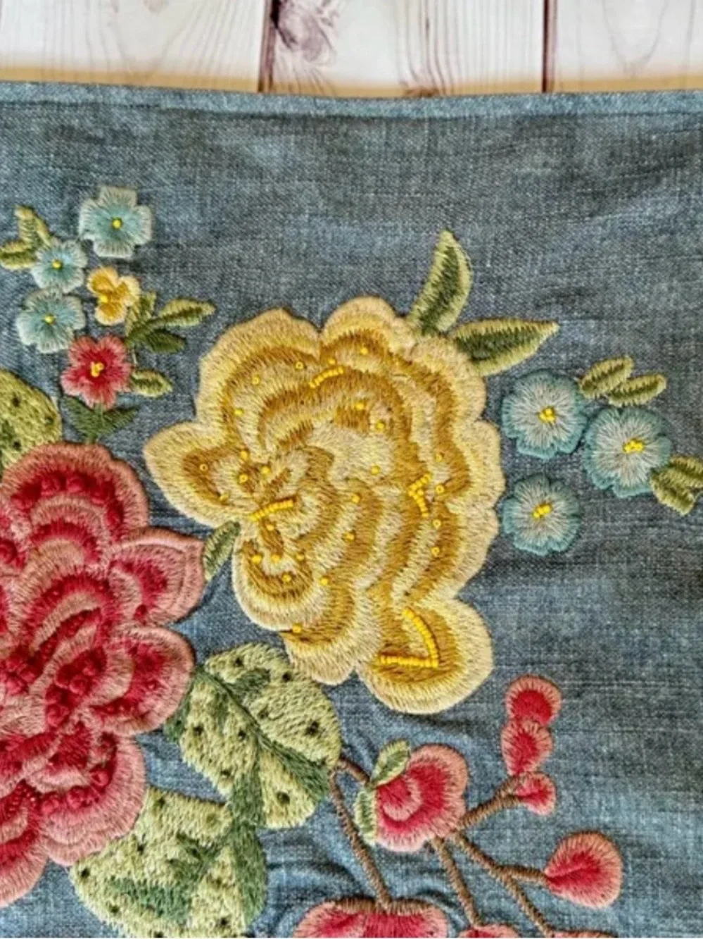 Pottery Barn Blue Floral Embroidered Accent Pillow covers